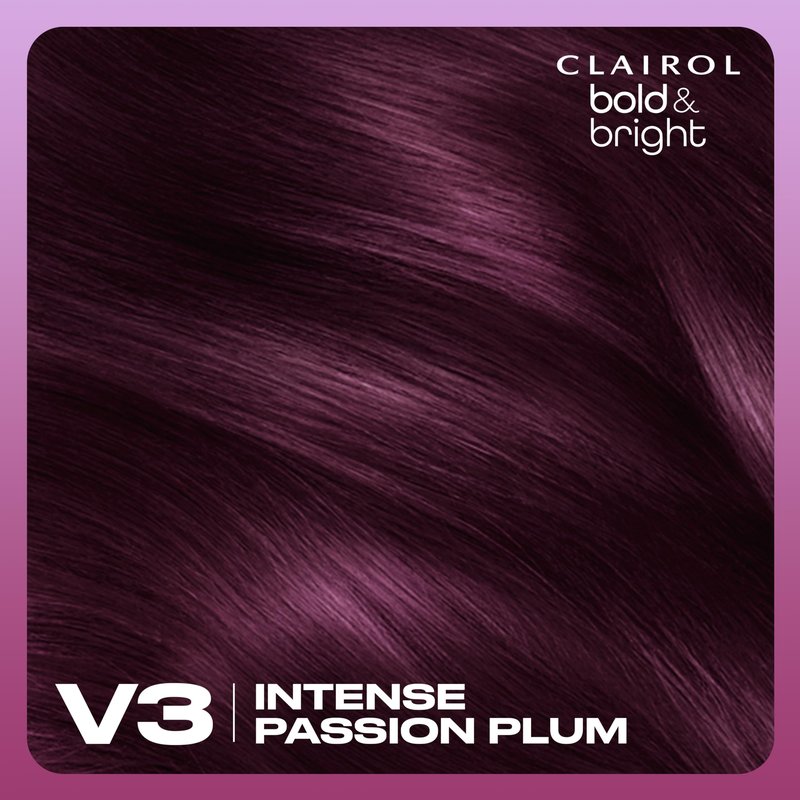 Clairol Bold & Bright Permanent Hair Dye, V3 Intense Passion Plum Hair Color | Intense Vibrancy + Moisturizing Shine | Includes Color Boost Glaze to Amplify Color Anytime | Pack of 1