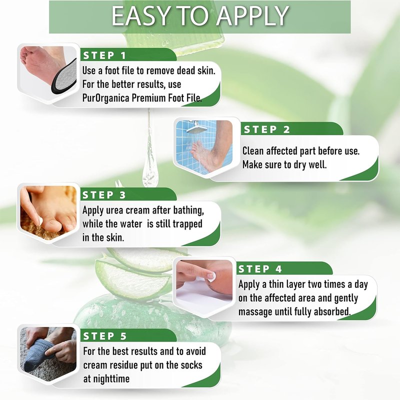PurOrganica Urea Cream 40% - Maximum Strength Foot Cream for Dry, Cracked Heels | Exfoliating Moisturizer 4 oz