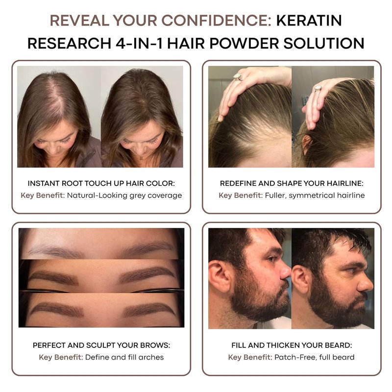 Keratina Hairline Filler - Unisex Mineral Powder for Hair Loss Concealment | Dark Ash Brown, XL Size
