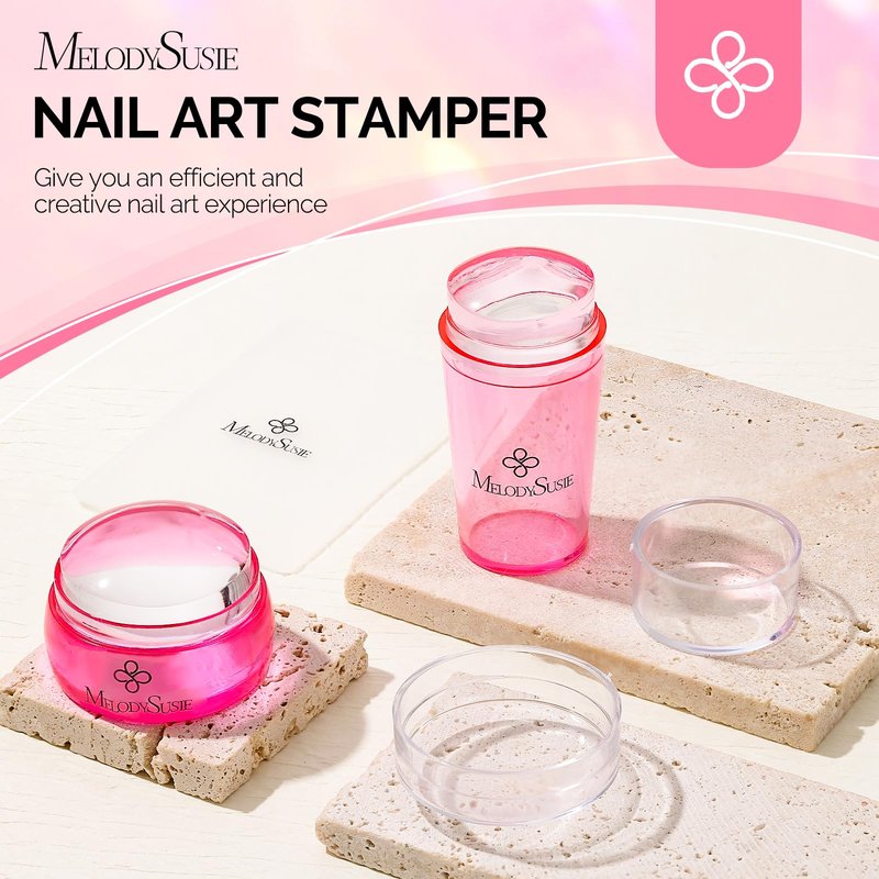 MelodySusie French Nail Stamper Kit, Silicone Stampers with Scrapers, 4PCS Tool for French Manicure DIY Home Nail Design Salon, Pink