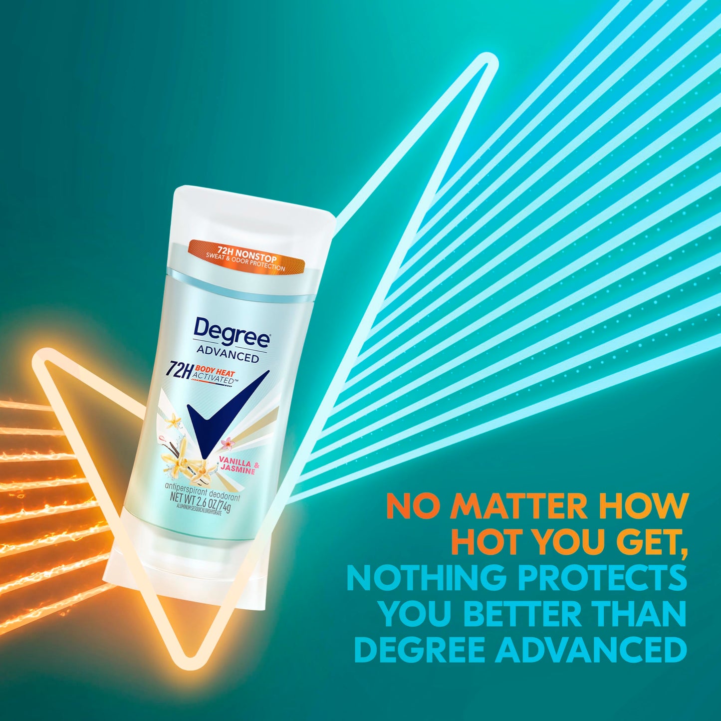 Degree Advanced Protection Antiperspirant Deodorant Vanilla & Jasmine for 72-Hour Sweat & Odor Control for Women, with Body Heat Activated Technology, 2.6 oz (Pack of 2)