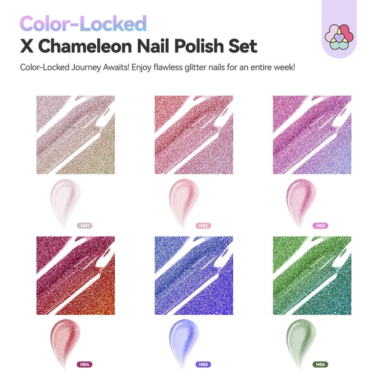 SAVILAND Chameleon Nail Polish Set: 6 Colors Aurora Shimmer Fingernail Polish Holographic Green Purple Red Glitter,Fast Quick-Dry Nail Lacquer Manicure Art Kit for Toe DIY Salon Home 10ml