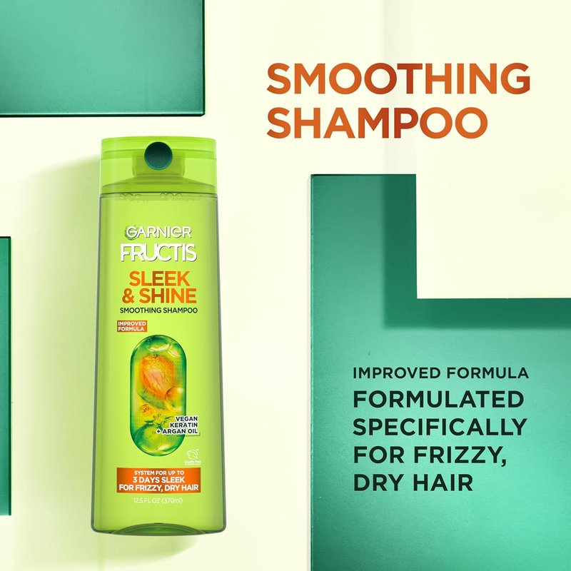 Garnier Fructis Sleek & Shine Shampoo Set - Frizz Control with Plant Keratin & Argan Oil | 3 Items