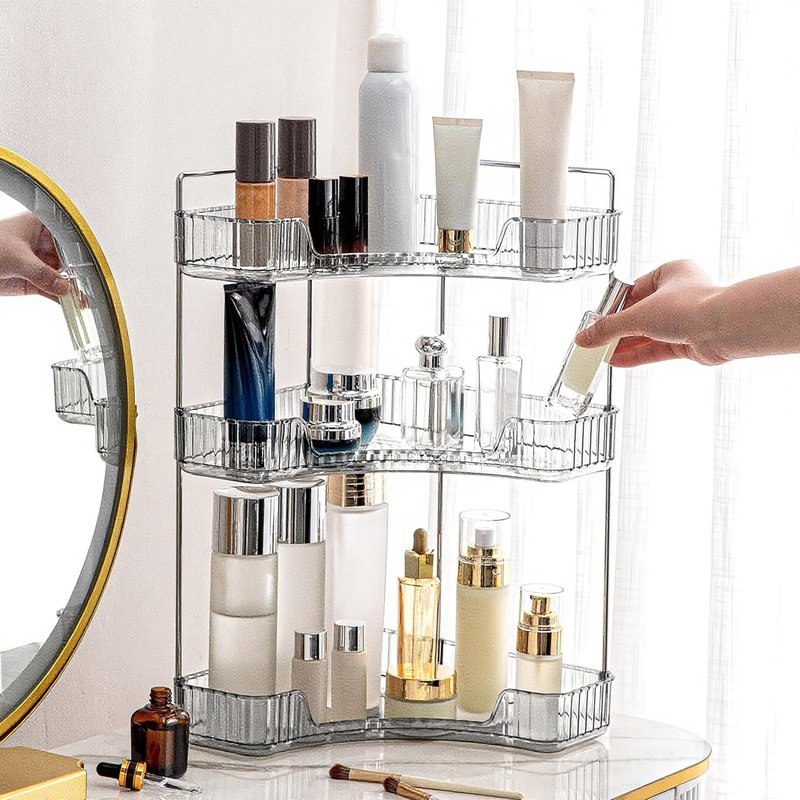 INVSSENE Corner Bathroom Countertop Organizer - 3-Tier Vanity Makeup & Perfume Storage | Smoky Gray