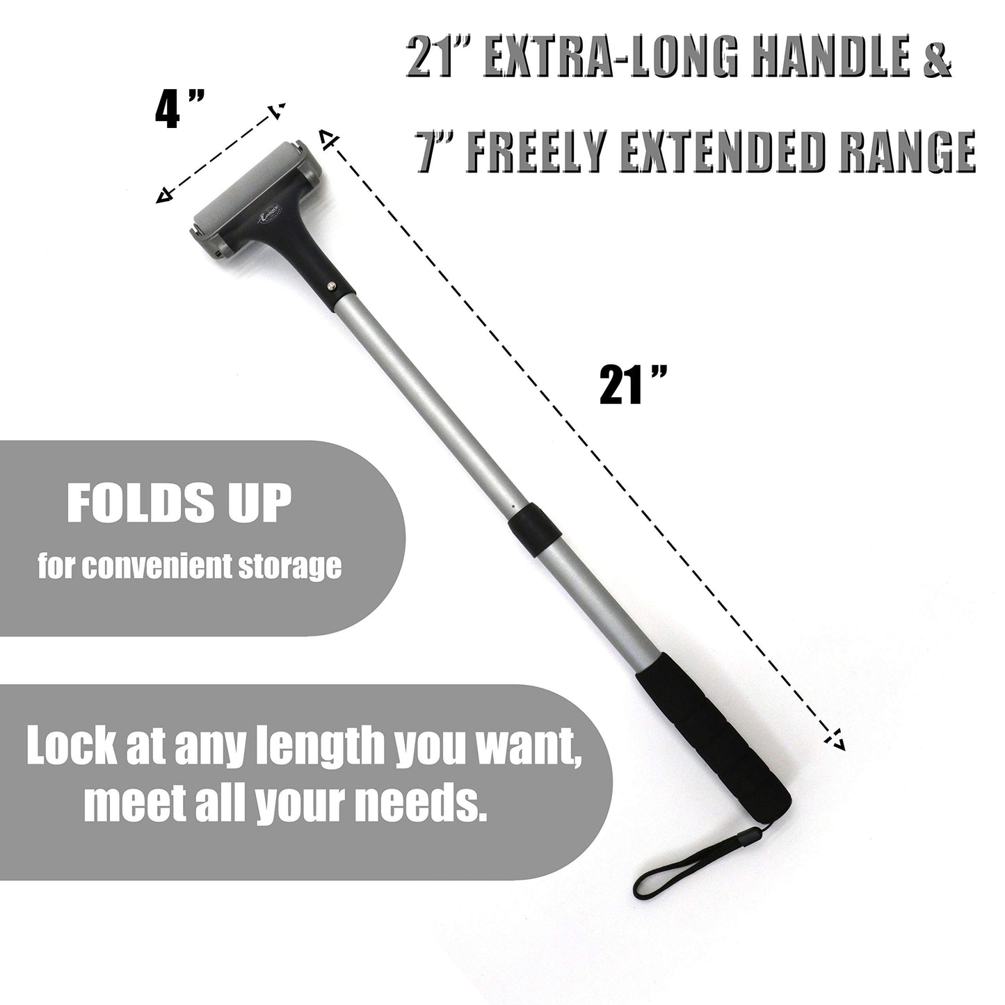 EASACE Lotion Applicator for Back & Body, Long Handle 21.5inch Adjustable Lotion Roller with 2 Replacement Roller for Back self(Silver)