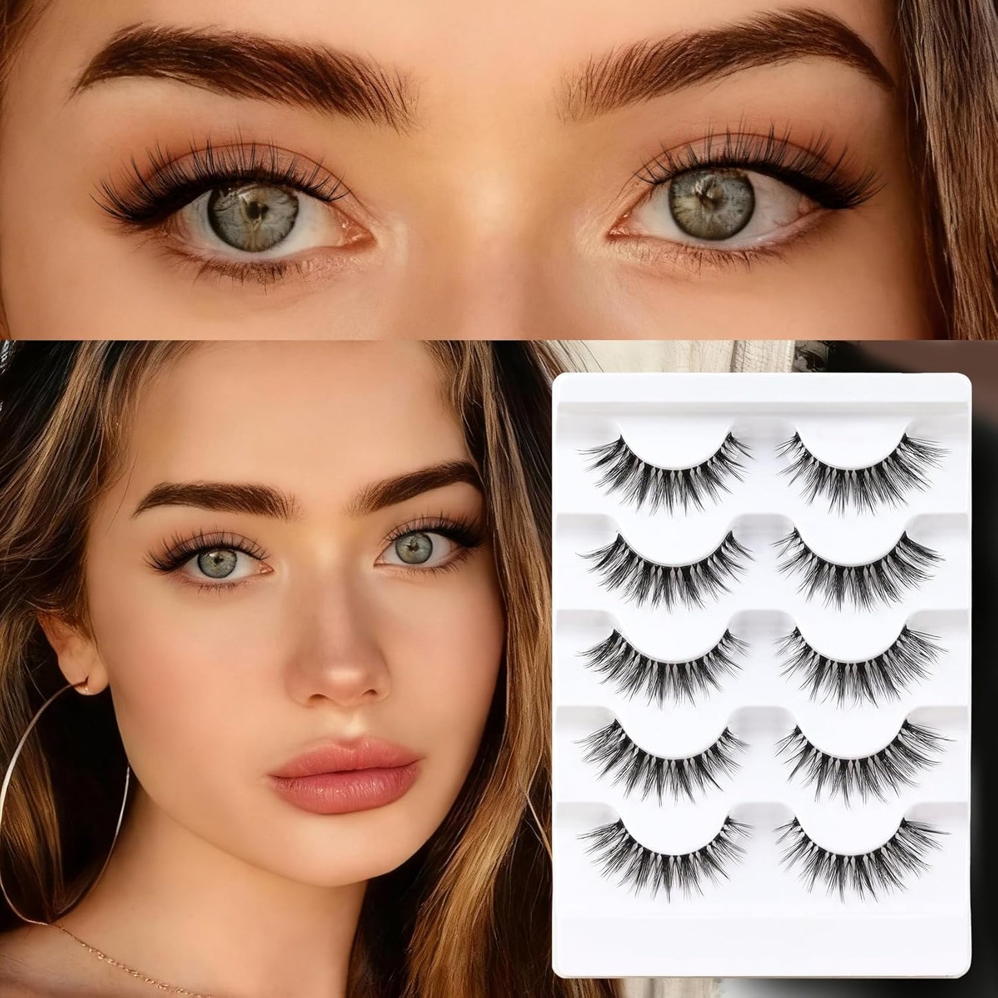 Veleasha Lashes Wispy False Eyelashes 100% Handmade Eyelashes Natural Look Fake Lashes Lightweight Lashes with Soft Clear Band 5 Pairs Pack (G2)