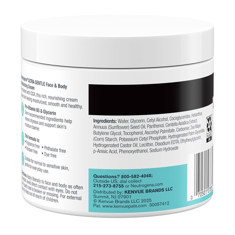 Neutrogena Ultra Gentle Moisturizing Cream - Nourishing Lotion for Normal to Sensitive Skin | Fragrance-Free, 11 oz