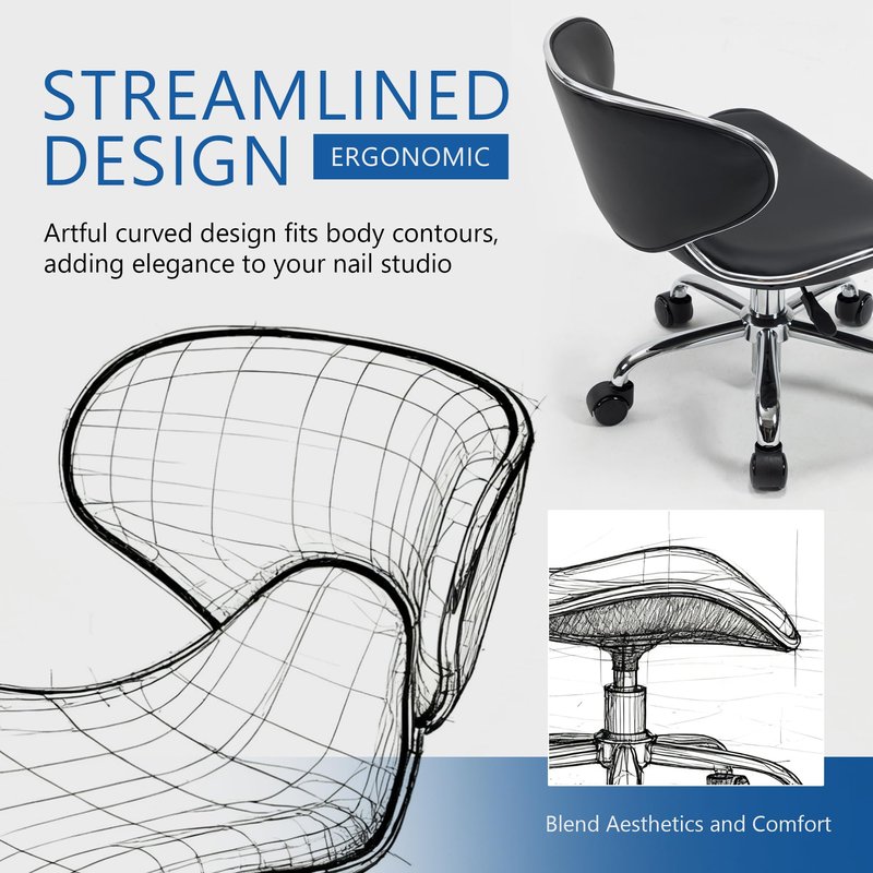Lessmore Black Swivel & Adjustable Pedicure Stool - Ergonomic Nail tech Chair for Salon Professionals, Comfortable Pedicure Chair with Smooth Rotation (1, Black)