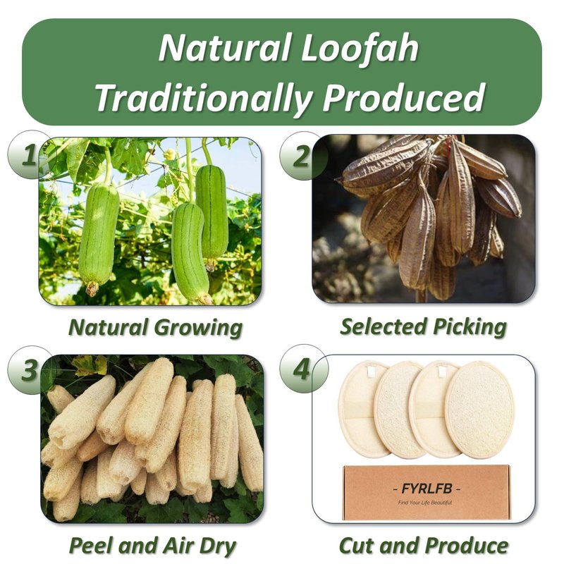 FYRLFB Loofah Sponge Pads & Body Sponges Scrubber, Natural Loofah Exfoliating Body Scrubber for Men and Women, Luffa Sponge to Clean & Relax Your Body Deeply (4 Pack)