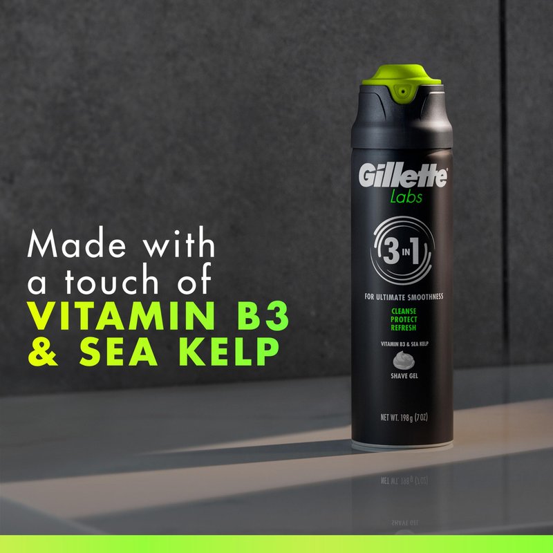 Gillette Labs Rapid Foaming Shaving Gel for Men, Alcohol, Dye and Paraben-Free with Vitamin B3 and Sea Kelp, Cools and Soothes Skin, 7 OZ