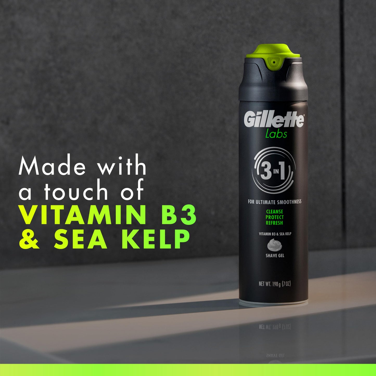 Gillette Labs Rapid Foaming Shaving Gel for Men, Alcohol, Dye and Paraben-Free with Vitamin B3 and Sea Kelp, Cools and Soothes Skin, 7 OZ