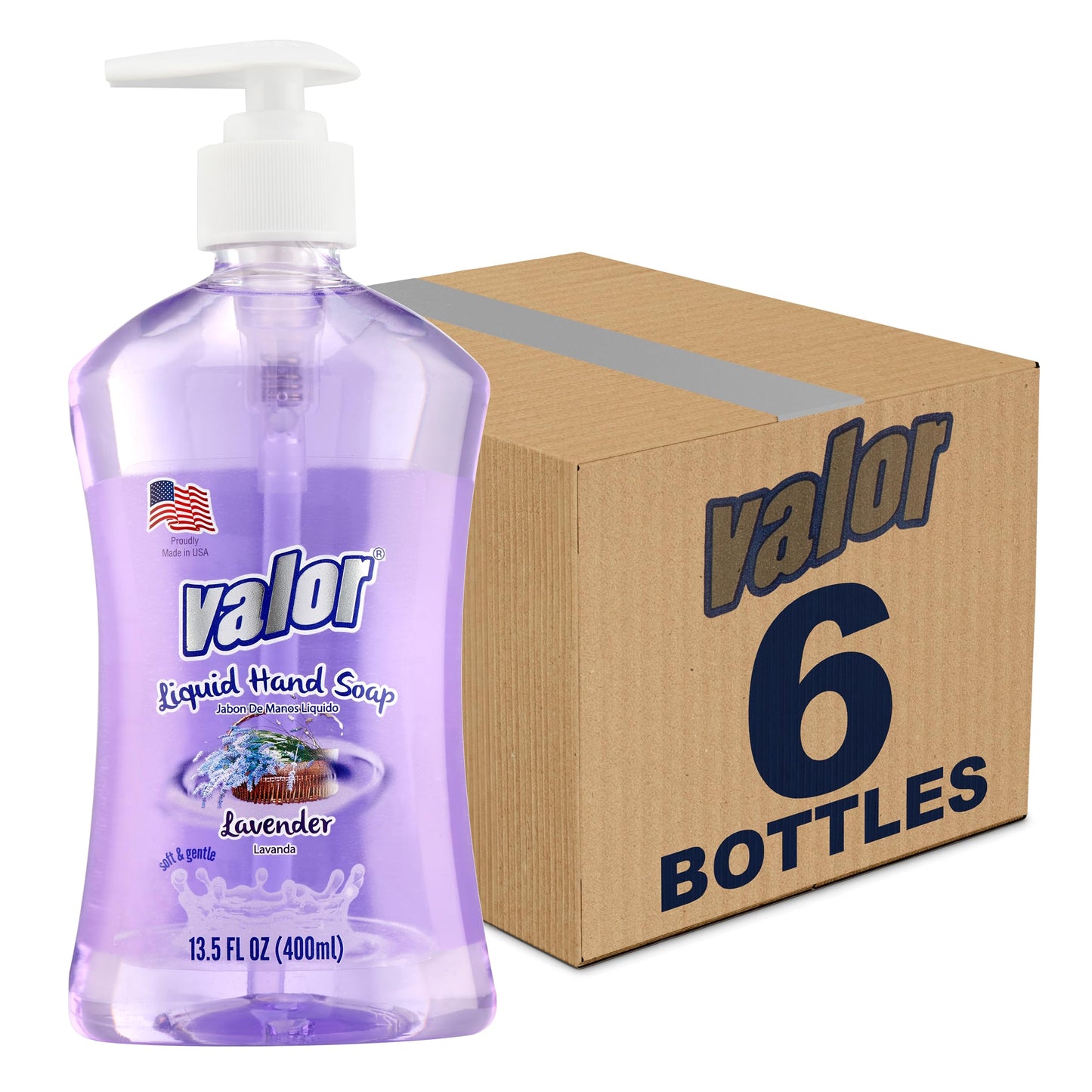 Valor Moisturizing Liquid Hand Soap, |Hand soap| Suitable for All Skin Types, Lavender Scent, 13.5 Fluid Ounces (Pack of 6)