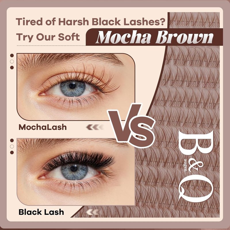 Brown Lash Clusters Kit - C-Curl Eyelash Extensions 8-16mm | Natural Wispy Clusters for Fair/Dark Hair