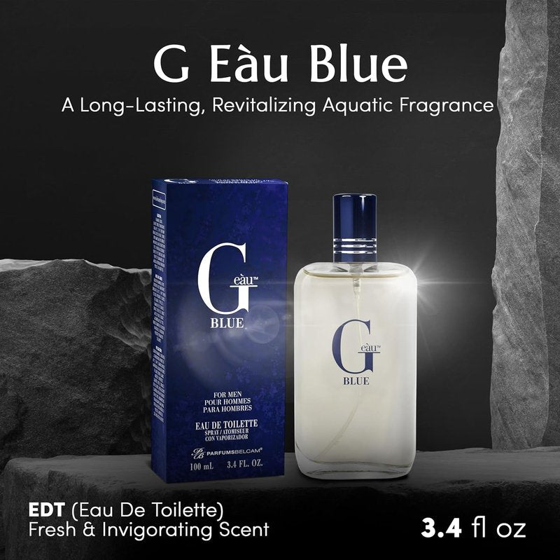 PB ParfumsBelcam G Eau Blue Eau de Toilette Spray - Long-Lasting Men's Cologne | Fresh Summer Scent - 3.4 Fl Oz