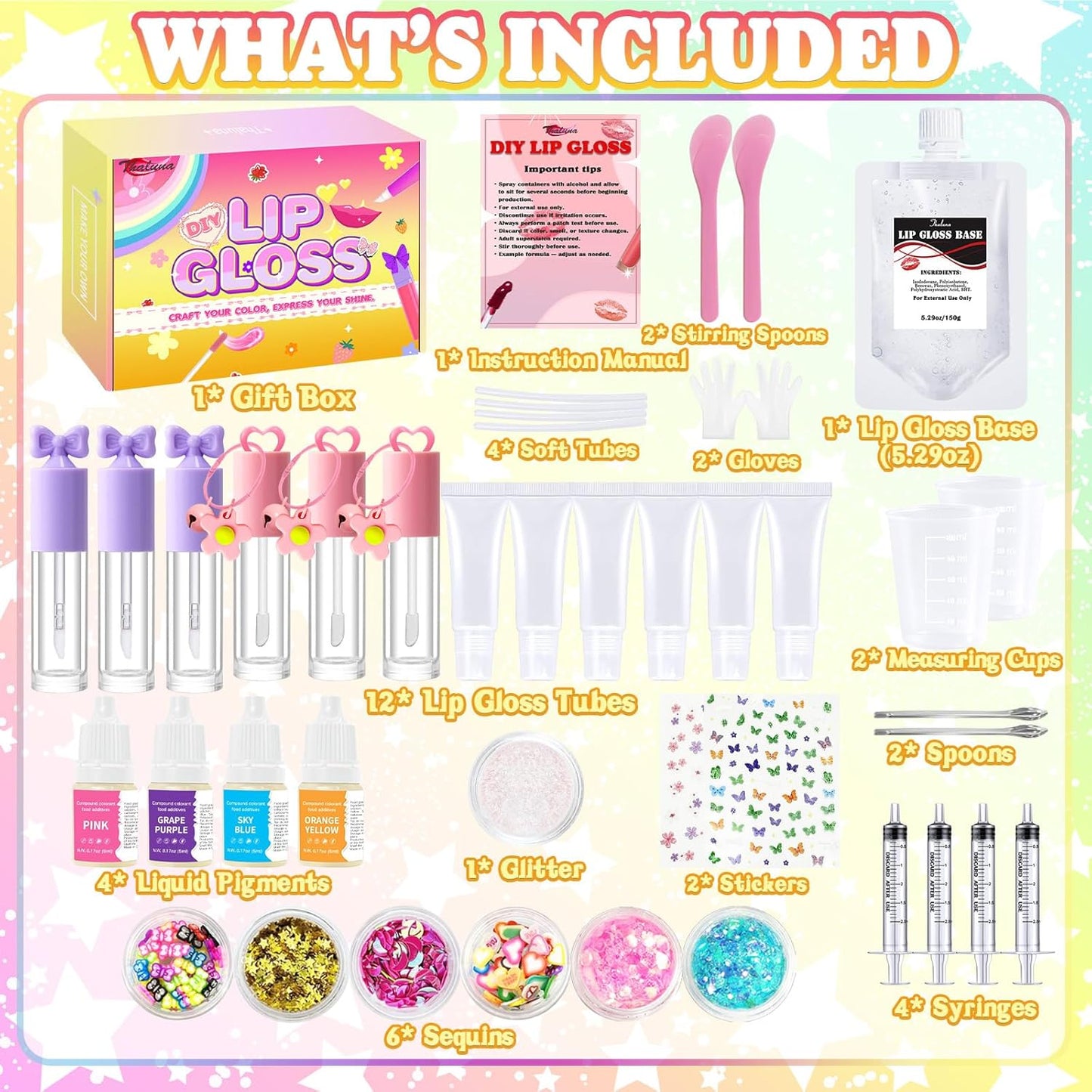 Thaluna Lip Gloss Making Kit - DIY Lip Gloss Set for Women | Fun, Moisturizing & Glittery Gifts