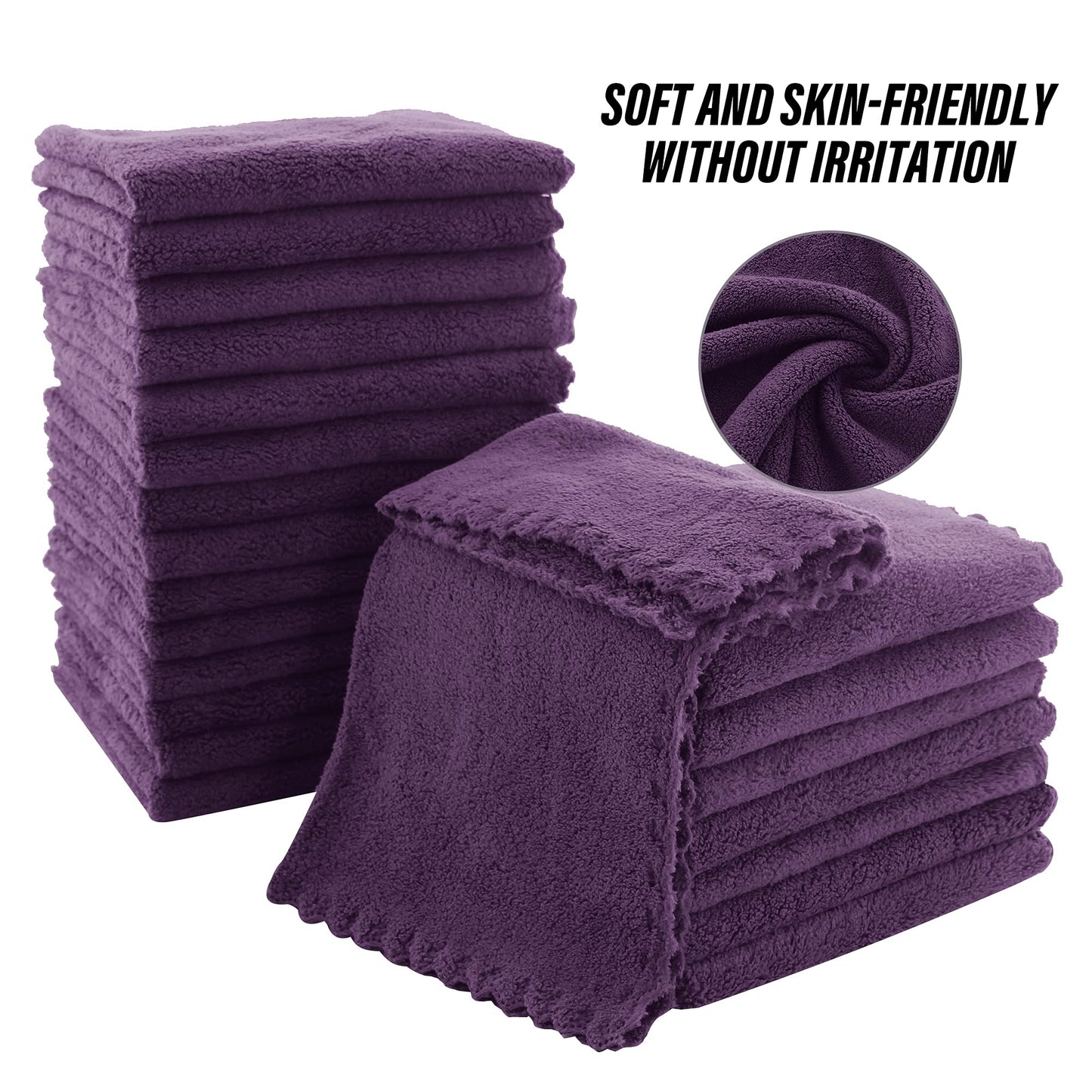 MOONQUEEN Ultra Soft Premium Washcloths Set - 12 x 12 inches - 72 Pack - Quick Drying - Highly Absorbent Coral Velvet Bathroom Wash Clothes (Plum)