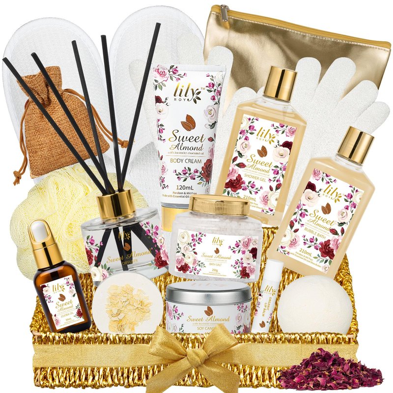 Gifts for Women, Birthday Gifts - 17Piece Honey Almond Spa Gift Basket for Women, Bath and Body Gift Basket Set with Shower Gel | Christmas, Valentines Day, Mothers Day Gift Basket for Mom, Her, Wife