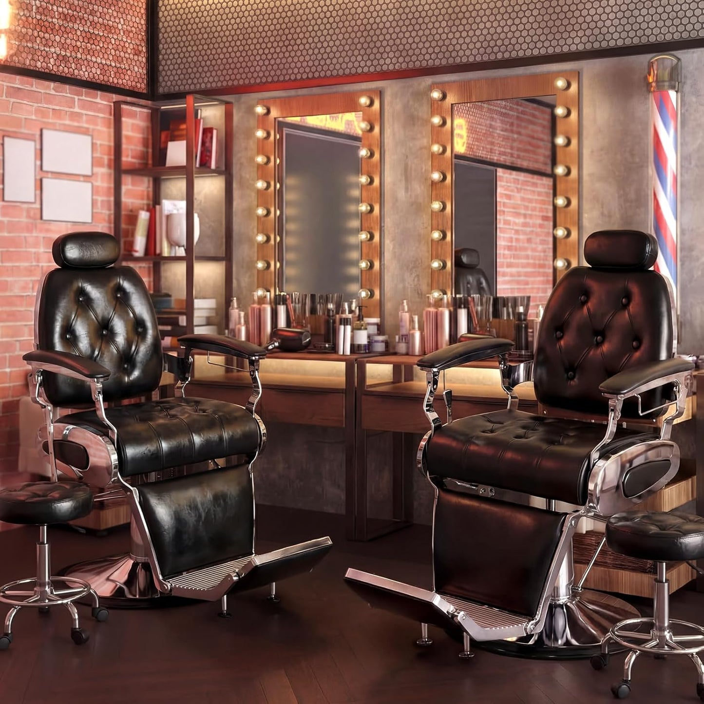 Vintage Hydraulic Barber Chair - Heavy Duty 360° Swivel Salon Chair | Black & Silver