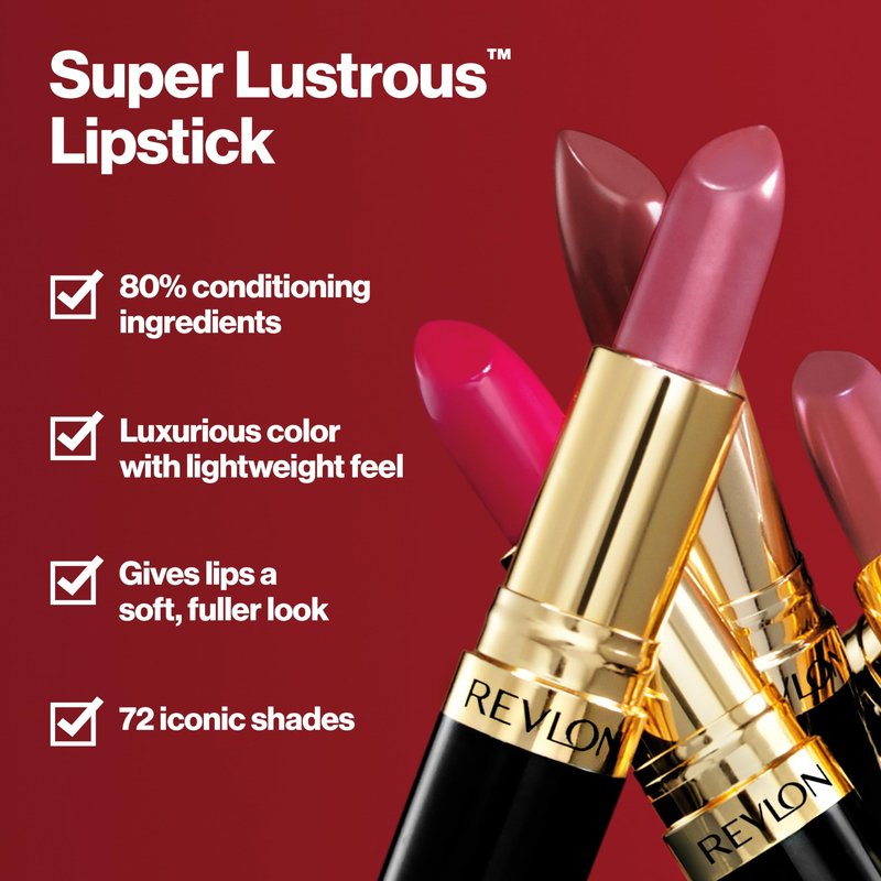 Revlon Super Lustrous Lipstick, Creamy Formula For Soft, Fuller-Looking Lips, Moisturized Feel, 805 Candied Rose, 0.15 oz