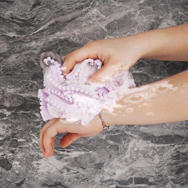 Biiange Loofah, Shower Bath Spong, Soft Shower Loofahs Balls, Globose lace Shower Ball, for Body Wash Scrubber Cleaning Loofah Bathroom Accessories (2Pcs) (Purple)