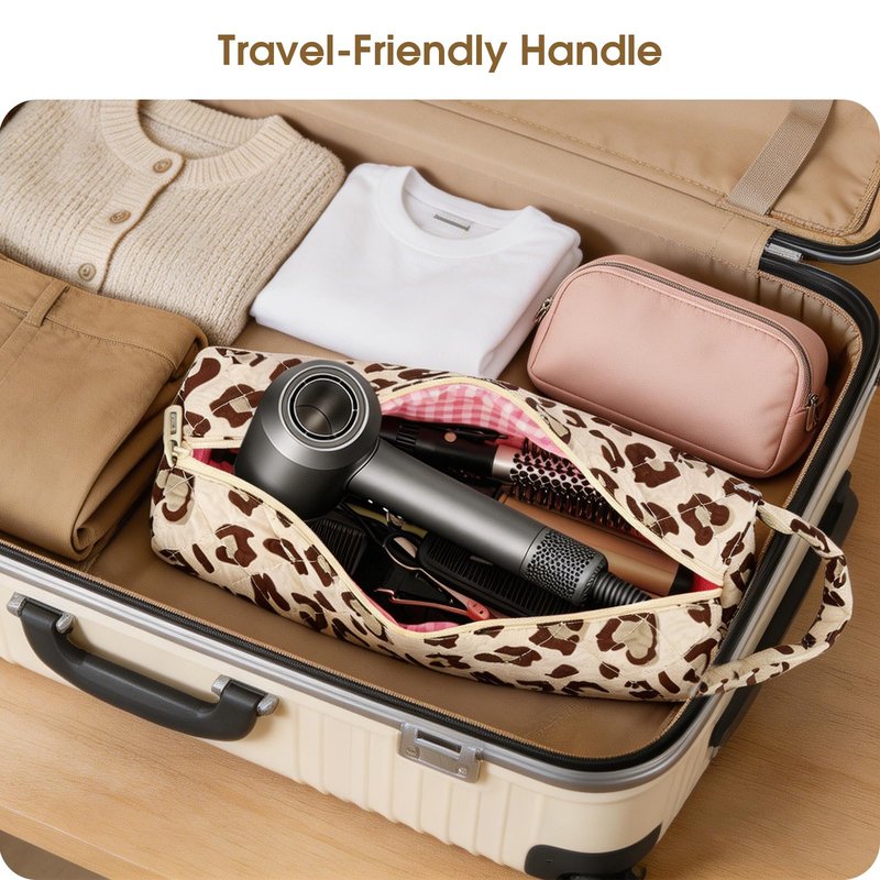 Hair Tools Travel Bag, Soft Compact Case Compatible with Dyson Airwrap & Shark Flexstyle, Curling Iron & Flat Iron Storage Organizer, 14" Portable Hair Accessories Bag（Blue Flower）