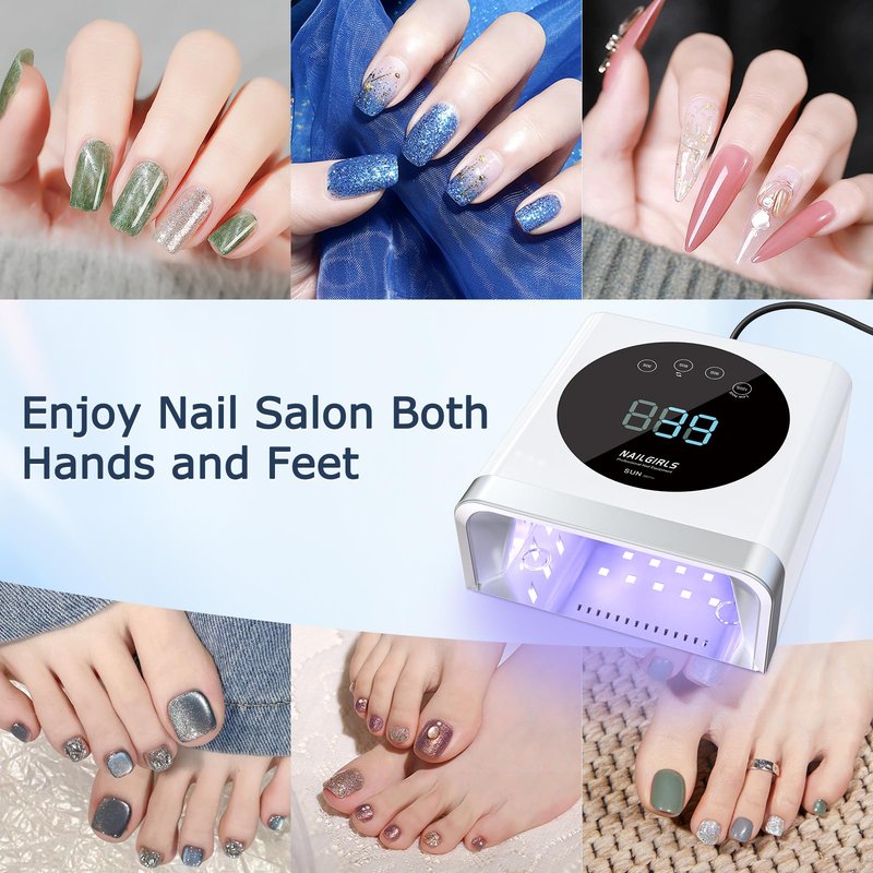 NAILGIRLS 150W UV Nail Lamp, Fast Curing UV Light for Gel Nails Salon Results at Home, 36 LED, No Heat Spikes, 4 Timers, Large Space for Beginners DIY Nails & Professionals, Auto Sensor, LCD Display