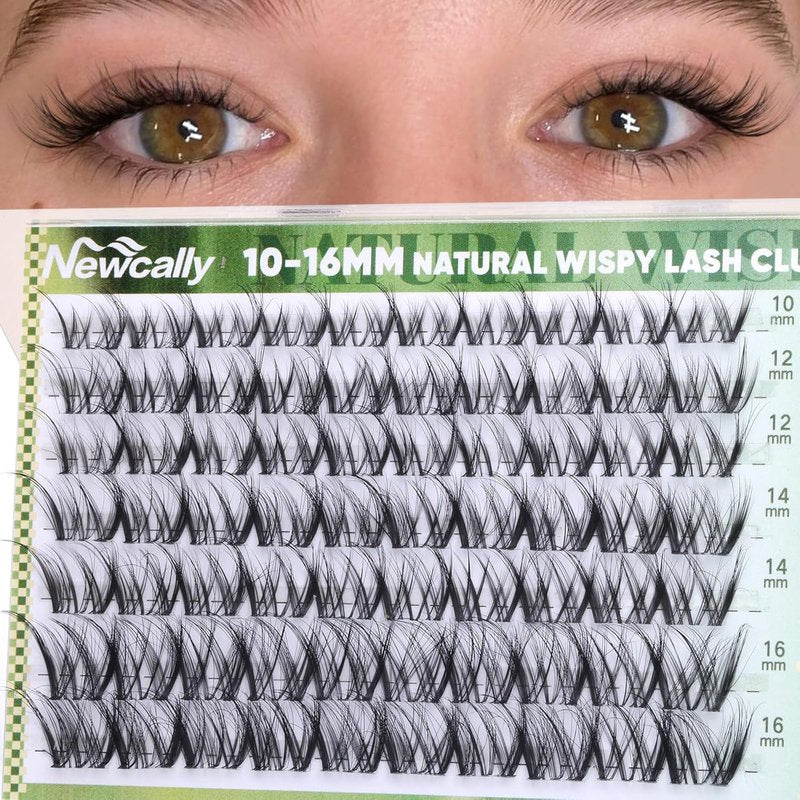 Newcally Natural Lash Clusters - Invisible Band Eyelash Extensions | CC-Curly, 10-16MM Sizes