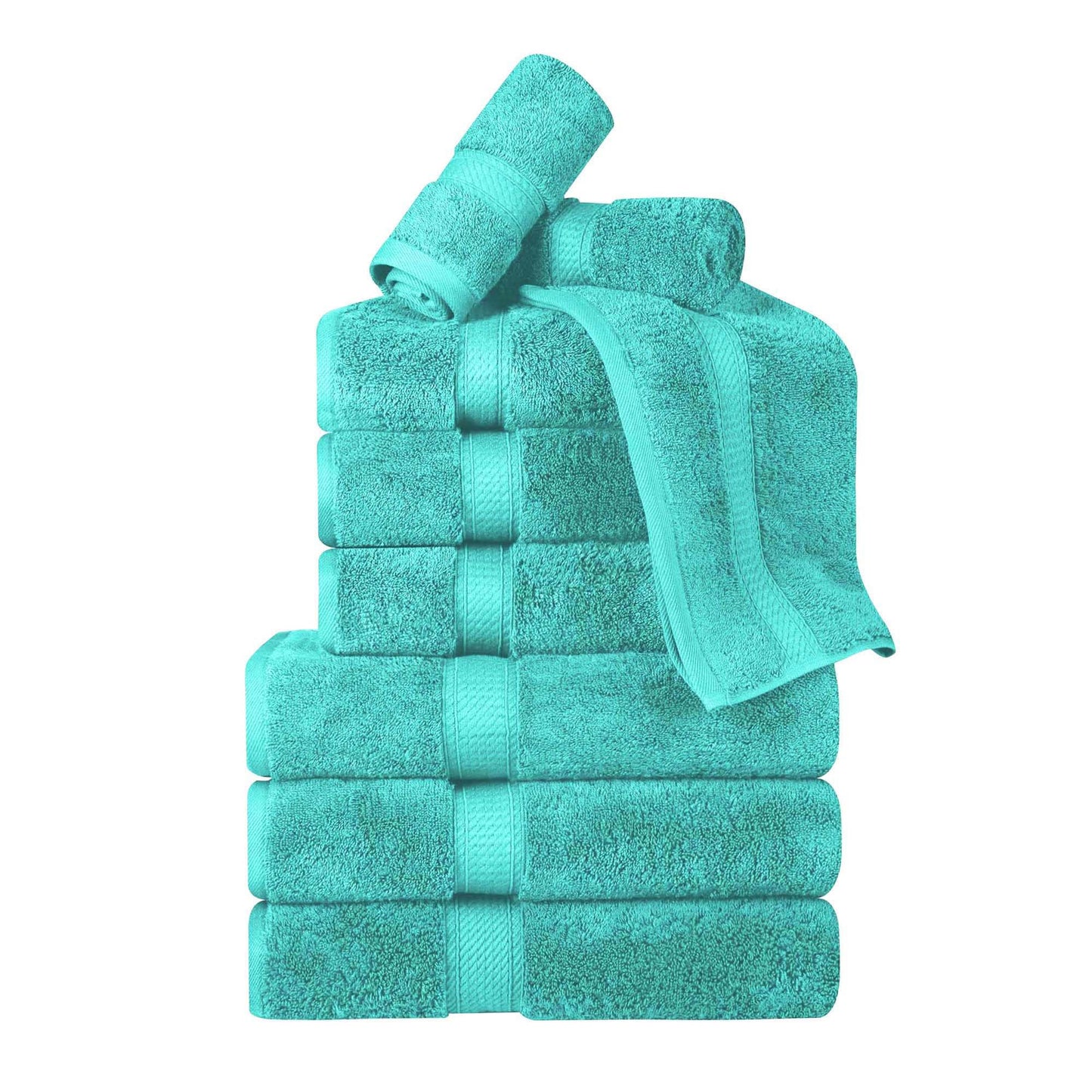 Superior Egyptian Cotton Pile 9 Piece Towel Set, Includes 3 Bath, 3 Hand, 3 Face Towels/Washcloths, Ultra Soft Luxury Towels, Thick Plush Essentials, Guest Bath, Spa, Hotel Bathroom, Turquoise