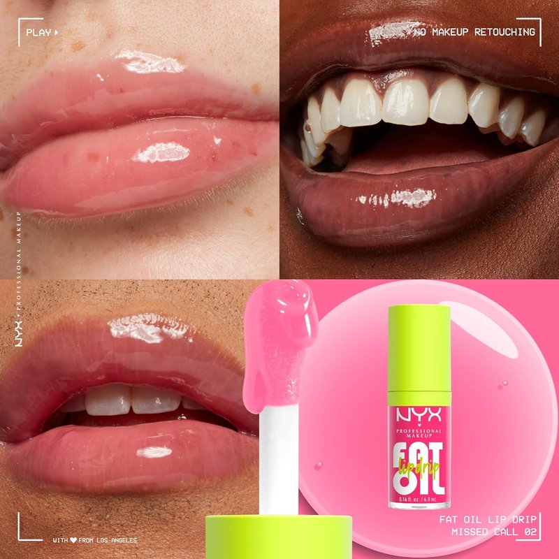 NYX Fat Oil Lip Drip - Moisturizing Vegan Tinted Lip Gloss for 12 HR Hydration | Missed Call (Sheer Pink)