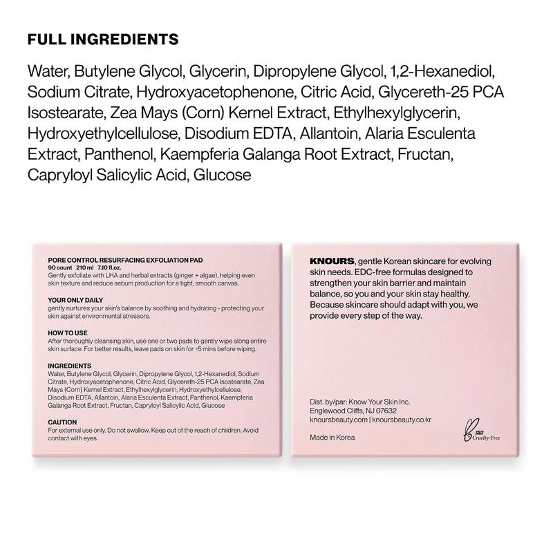 Pore Control Exfoliating Toner Pads - LHA for Sensitive Skin | Refine Texture & Tighten Pores | 90 Count | 175ml/5.9 fl.oz