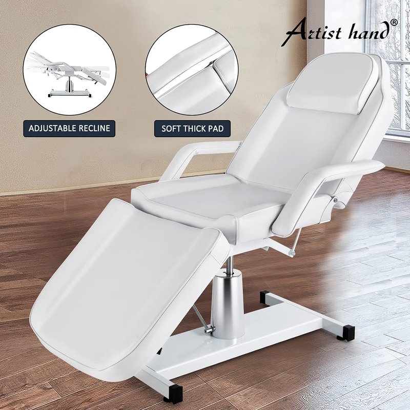 Hydraulic Facial Table - Adjustable Tattoo Chair & Massage Bed for Estheticians | White Salon Equipment