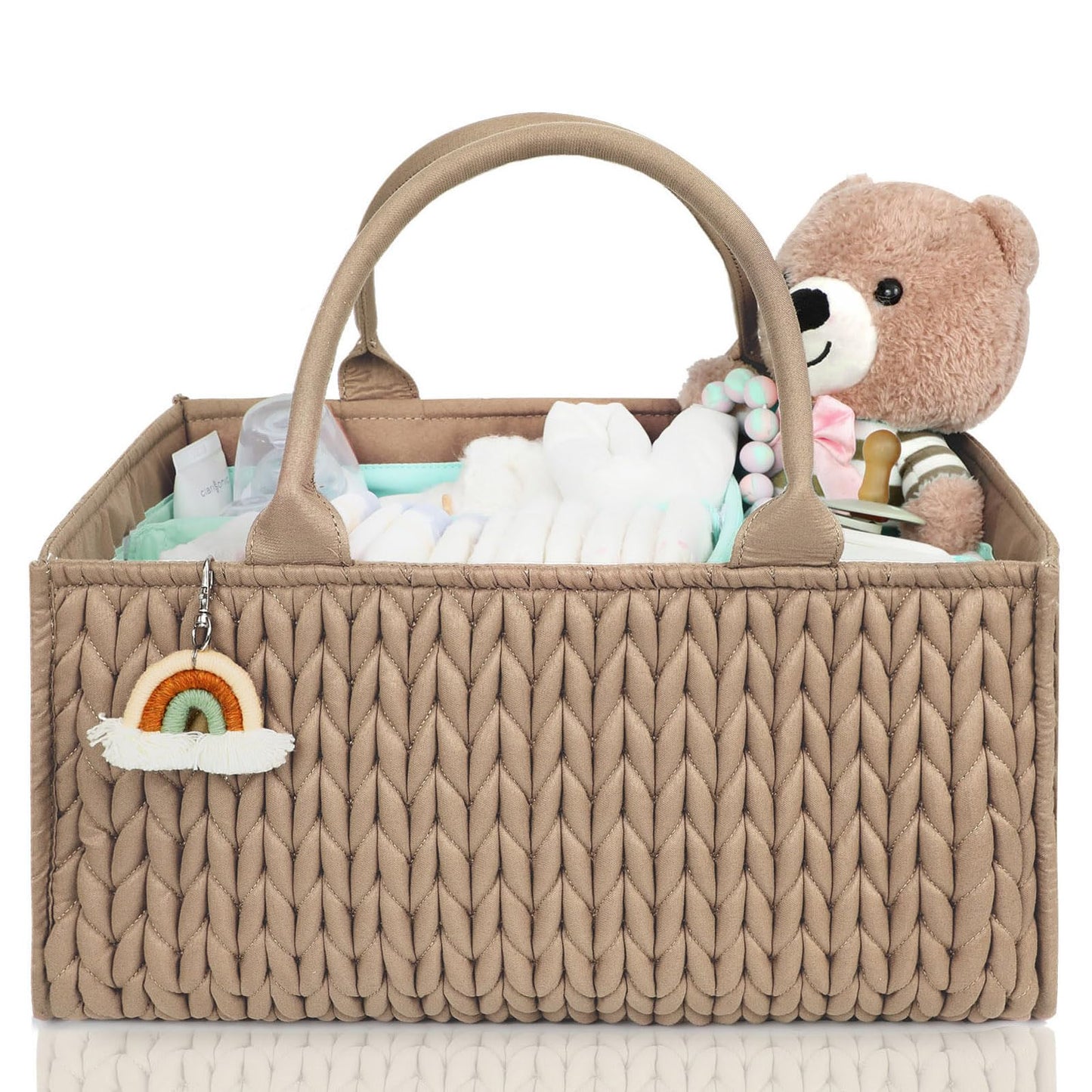 MOMINSIDE Diary Baby Diaper Caddy Organizer, Baby Basket Nursery Storage, Caddy Organizer for Portable Changing Table Dresser Car, Baby Registry Baby Shower Gifts for Girl Boy(Fair Green)
