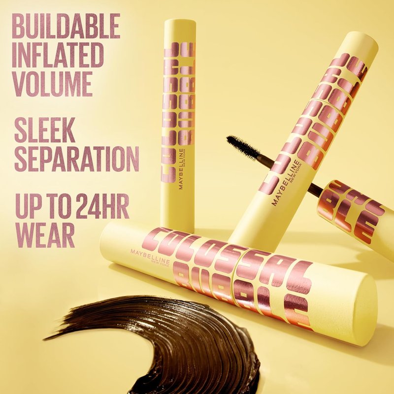 Maybelline The Colossal Bubble Mascara - Buildable Volume & Length for Bold, Separated Lashes | Blackest Black, 1 Count