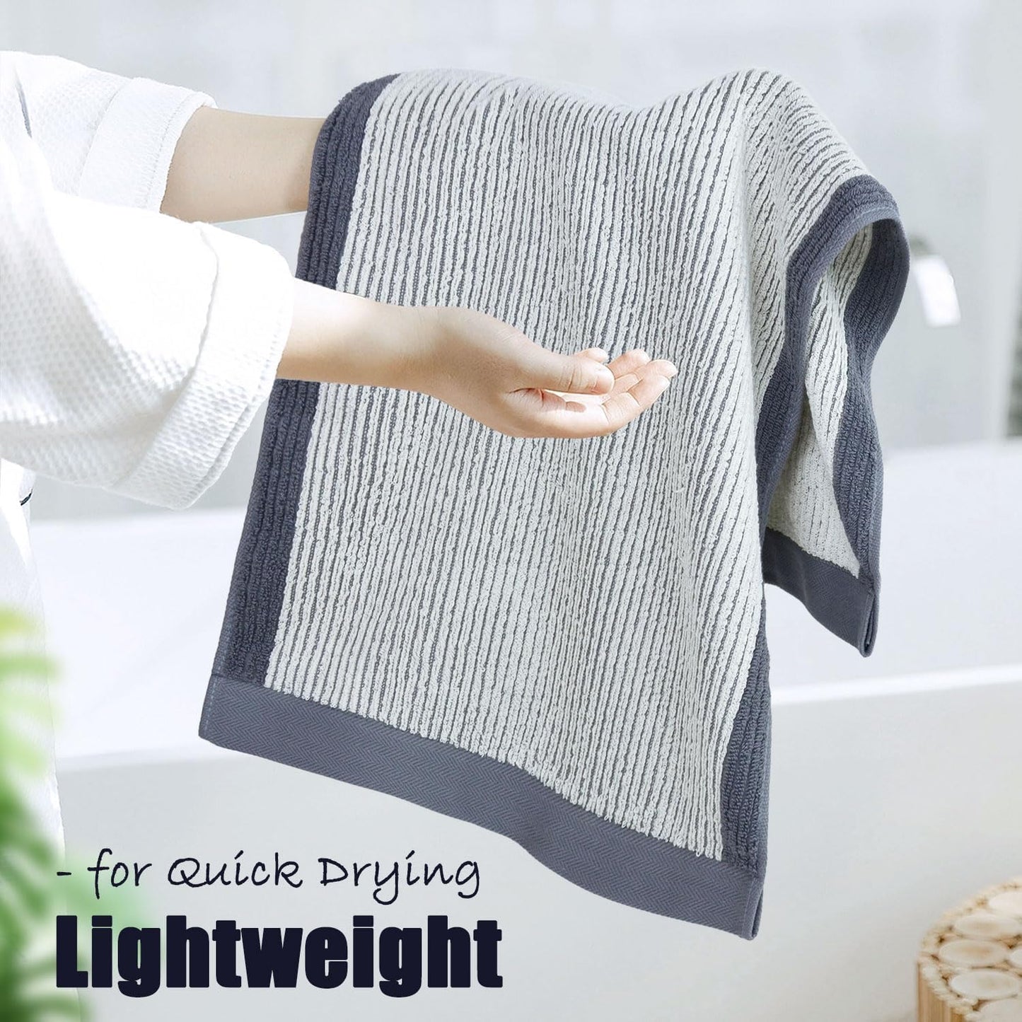 Cleanbear Hand Towels for Bathroom, Ultra-Soft 100% Cotton Hand Towels, 4-Pack (Gray, Green, Navy Blue, Light Brown), 28 x 13 Inches, Jacquard Textured