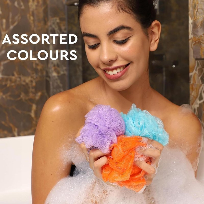 Colorful Mesh Loofah Sponges - 8-Pack Small Bath Poufs for Kids | Reusable Shower Balls