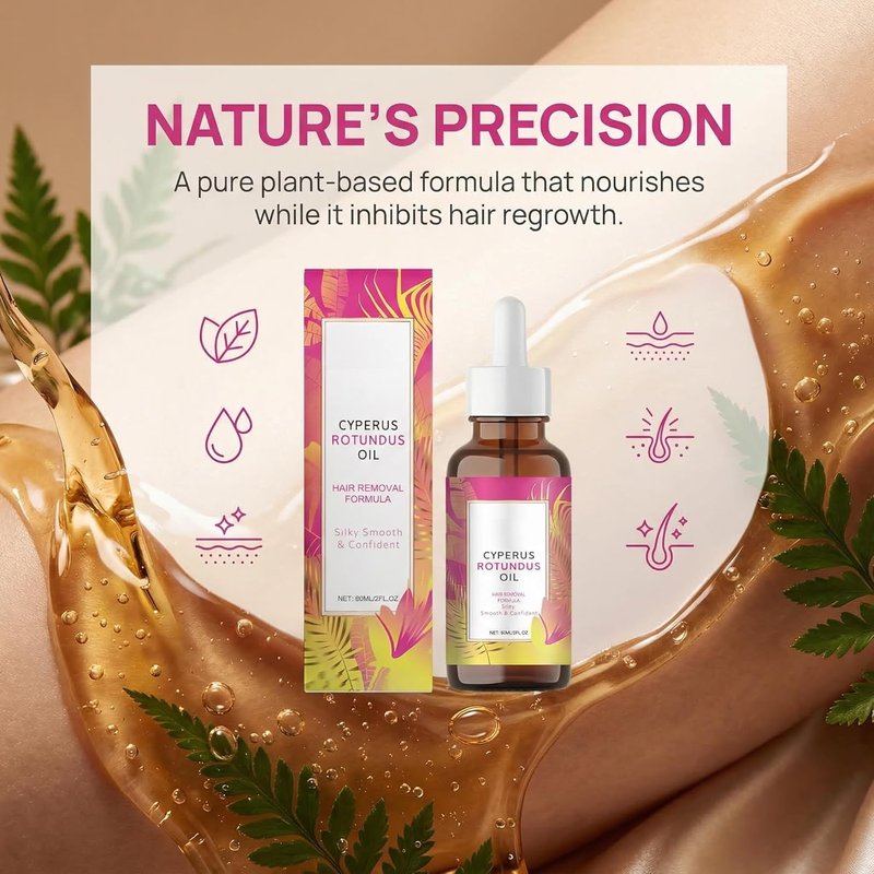 Natural Hair Removal Oil - Cyperus Rotundus Inhibitor for Slower Hair Growth | 60ml, All Skin Types
