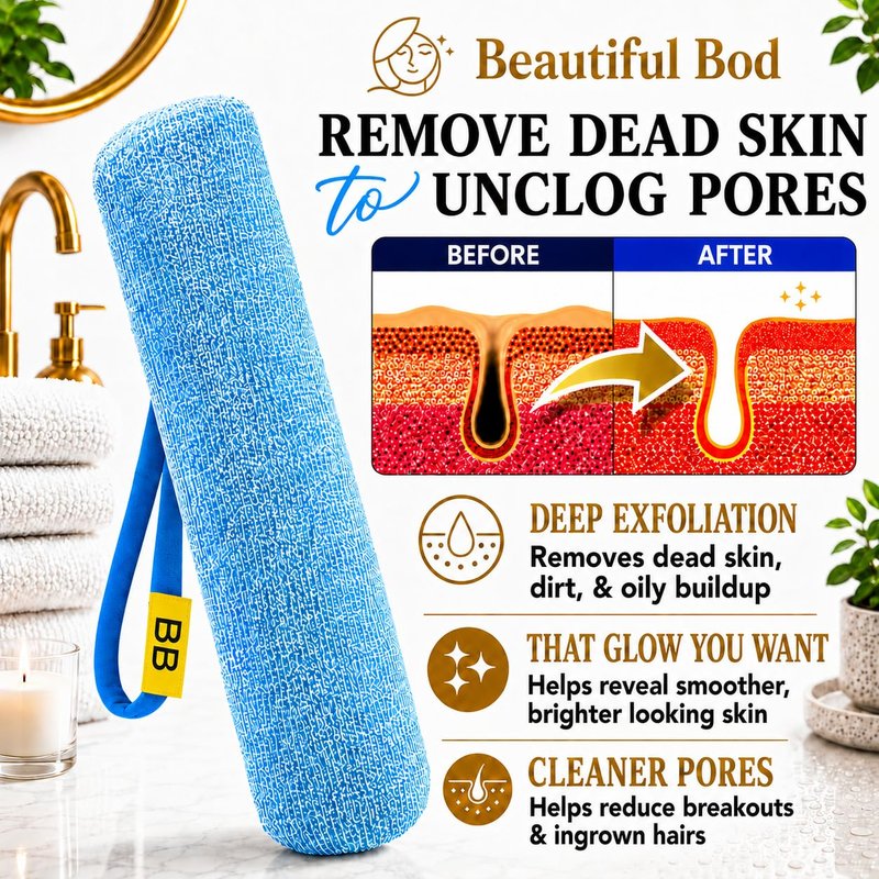 Back Scrubber for Shower - Beautiful Bod Patented 13-Inch Exfoliating Loofah with Built-in Handle, Easily Reaches Entire Back, Full Body Shower Scrubber for Back Washing, Exfoliation & Skin Smoothing