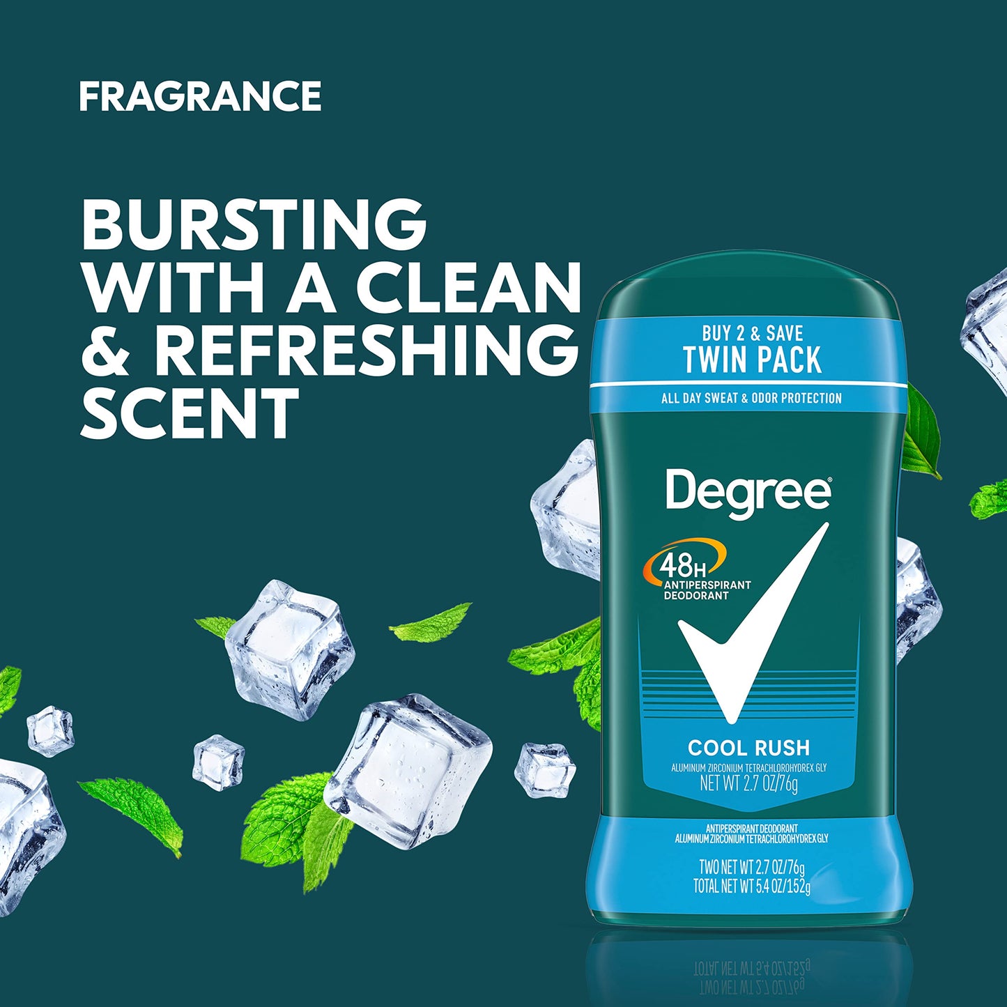 Degree Men Original Antiperspirant Deodorant 48-Hour Sweat & Odor Protection Cool Rush Antiperspirant For Men 2.7 oz Twin Pack (Pack of 5)