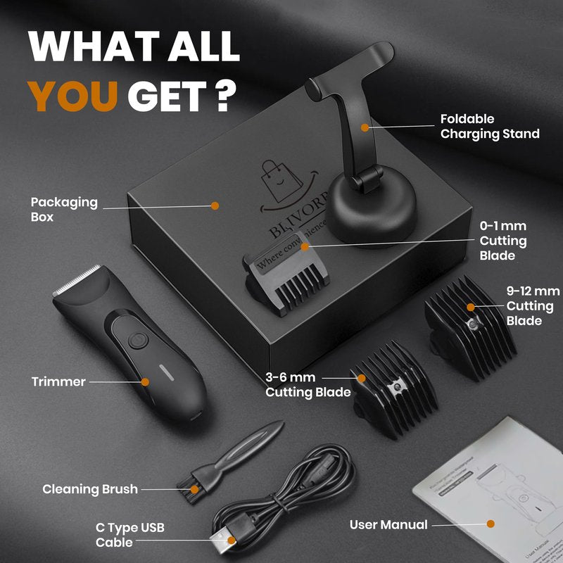 BLIVORRA Next Gen Premium Body & Pubic Hair Trimmer – Waterproof Electric Ball Shaver & Groin Hair Clipper with Ceramic Blades – Rechargeable Wet/Dry Trimmer for Men & Women, Chest, Legs, Bikini