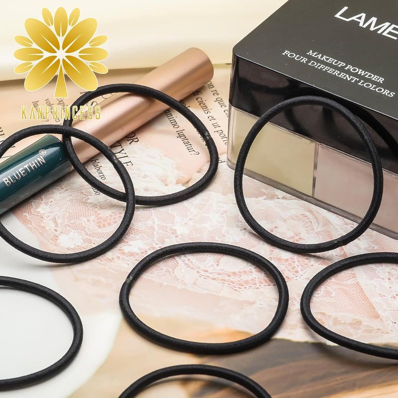 KANPRINCESS 100PCS Black Hair Ties - No Damage Ponytail Holders for Thick Hair | Elastic Bands for Women & Girls