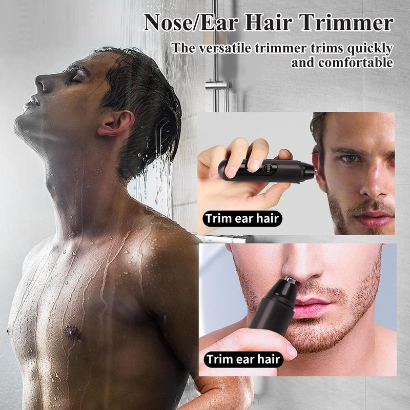 Nose Hair Trimmer for Mens and Women- 2025 Professional Painless Eyebrow & Facial Hair Trimmer for Men Women, Battery-Operated Trimmer with IPX7 Waterproof, Dual Edge Blades for Easy Cleansing Black