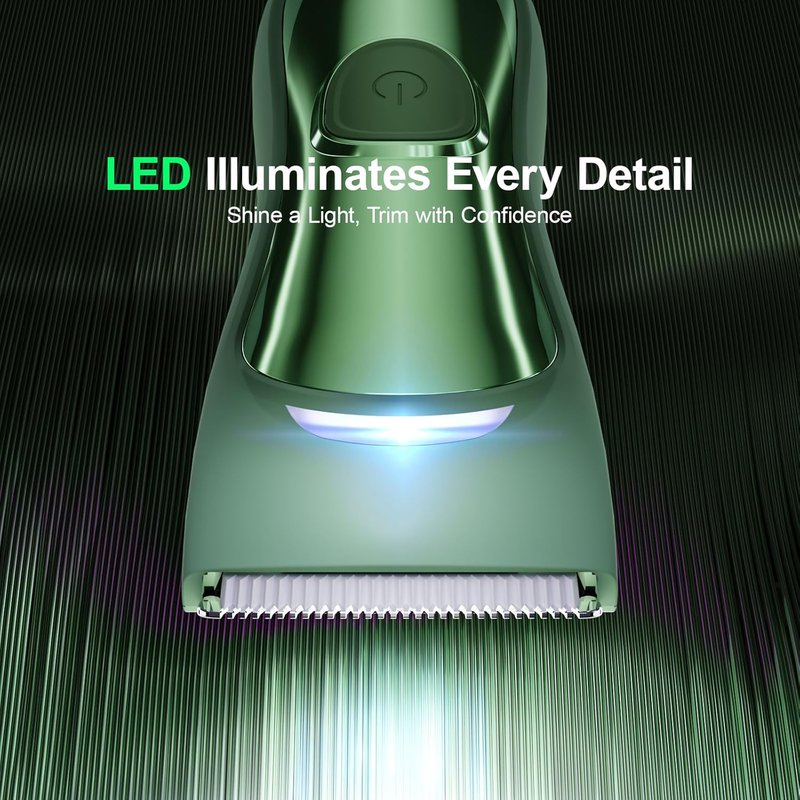 Body Hair Trimmer - Ceramic Blade, Wet & Dry Razor with 3 Guide Combs | LED Display, Travel Lock, Green