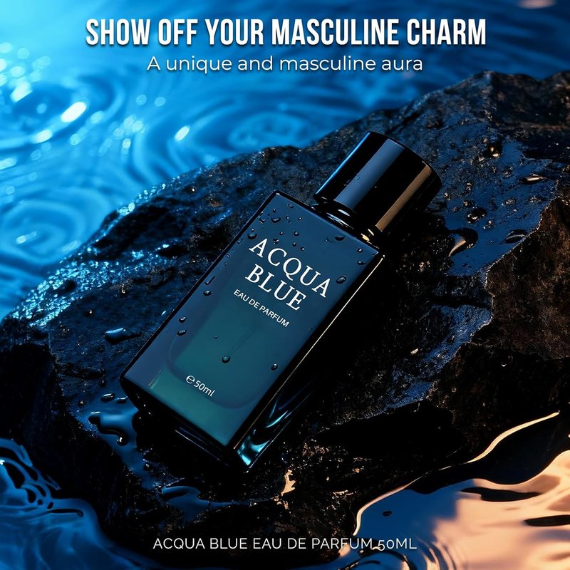 Acqua Blue Eau de Parfum for Men - Fresh Woody Fougere Cologne with Lemon, Mint & Pink Pepper Notes | 50ml Long-Lasting Fragrance