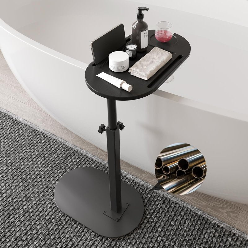 Yumkfoi Bathtub Tray Table with Carbon Steel Base, Freestanding Bath Tray for Tub Against Wall, Bathtub Caddy Hot Tub Table for Luxury Bath Home Spa Bath Accessories (Carbon Steel&Bamboo)