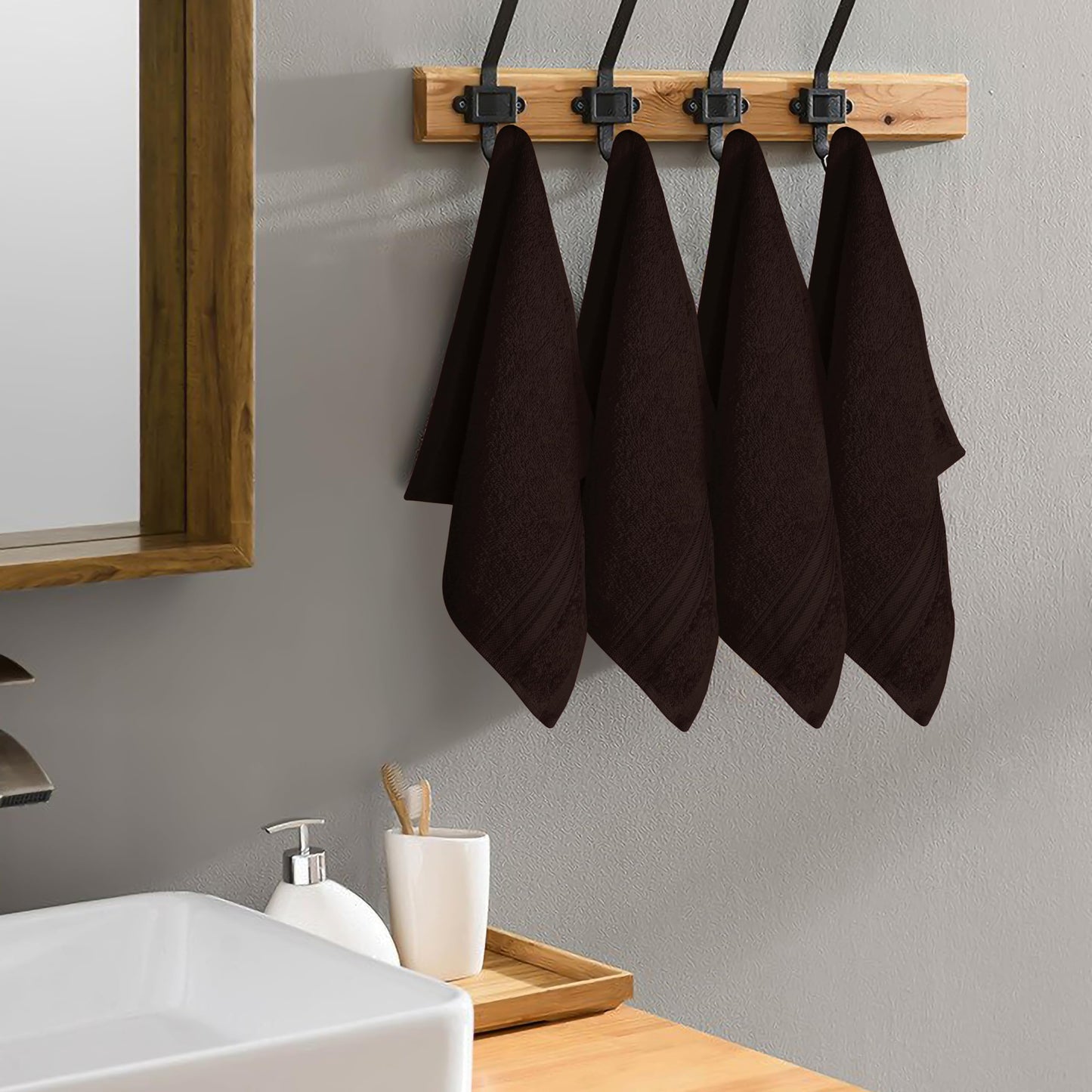 BOUTIQUO Ultra Soft Cotton Washcloths, Contains 12 Piece Face Cloths 12x12 inch, Ideal for Everyday use Face Towels, Compact & Lightweight Multi Purpose Washcloths - Chocolate Brown