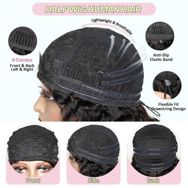 Burmese Curly 3-in-1 Half Wig | Glueless Human Hair, 250% Density, 16-Inch, Seamless Flip for Beginners