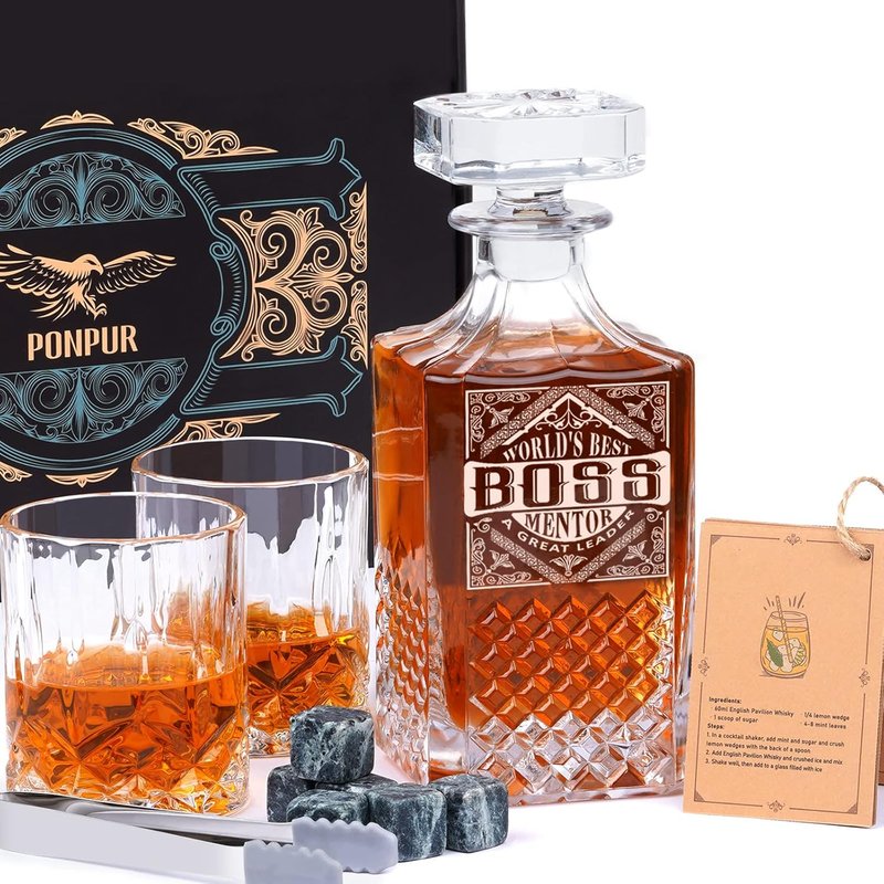 Decanter Set for Men - Elegant Whiskey Glasses & Stones | Perfect Boss Gift for Birthday, Farewell, or Christmas