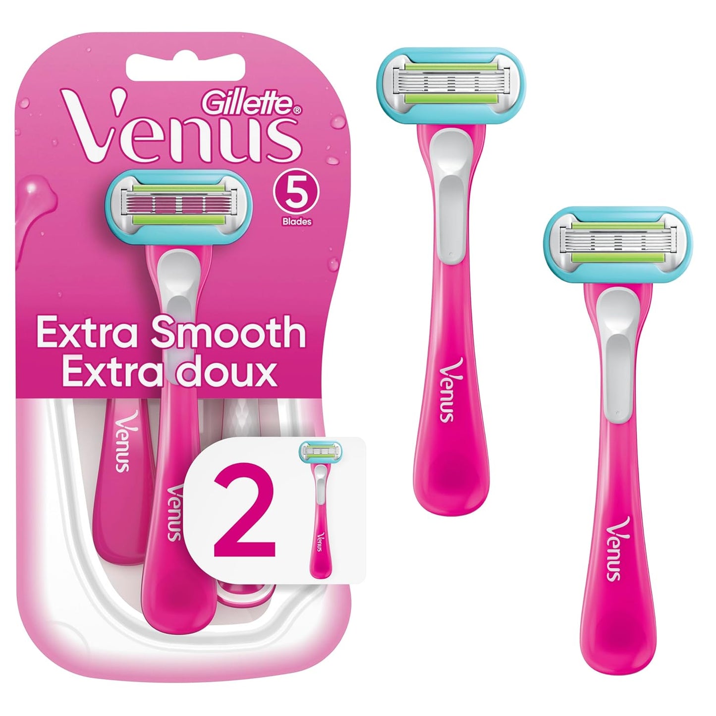 Venus Extra Smooth Disposable Women's Razors - Green, 2 Count | Perfect for Sensitive Skin