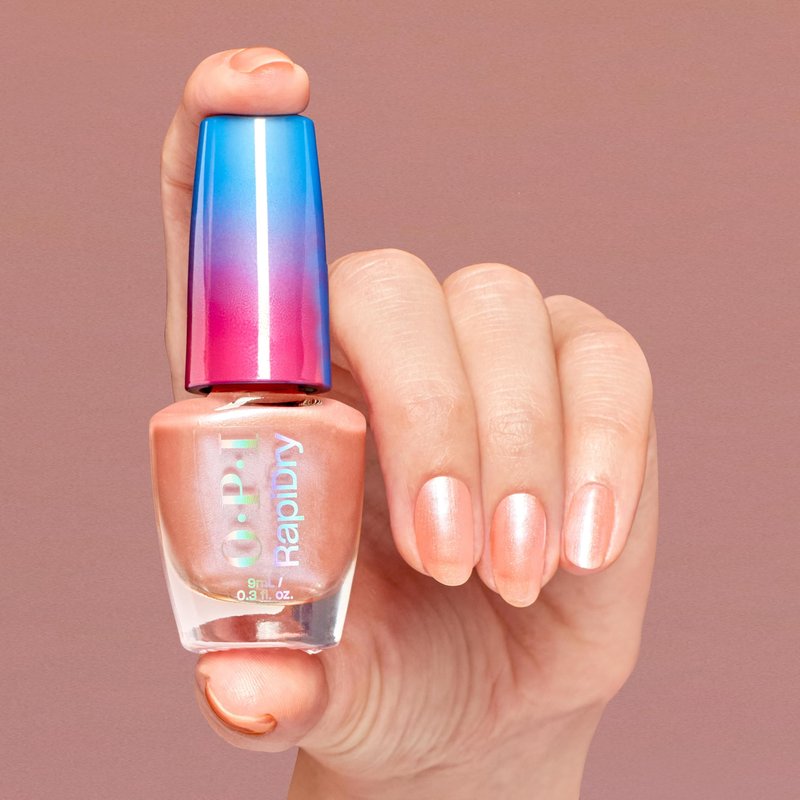 OPI RapiDry Stun n’ Done | Semi-sheer Soft Peach Shimmer Quick Dry Nail Polish | Vegan, Smudge Proof, Fast Drying