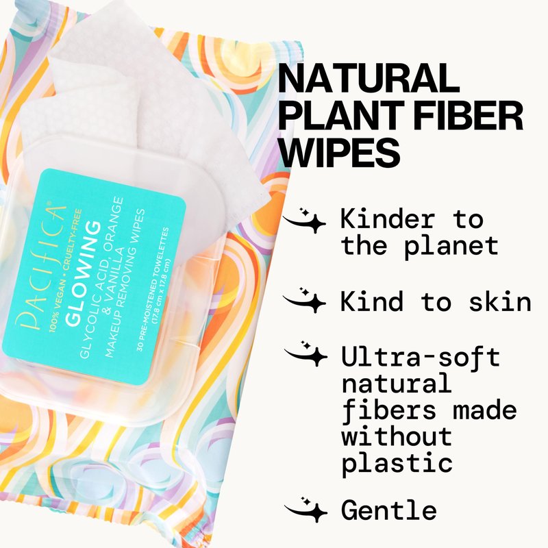 Pacifica Beauty, Glowing Makeup Remover Wipes, Glycolic Acid, Coconut Water, Aloe Infused, Daily Cleansing, Exfoliating, Clean Skin Care, Plant Fiber Facial Towelettes, Vegan & Cruelty Free